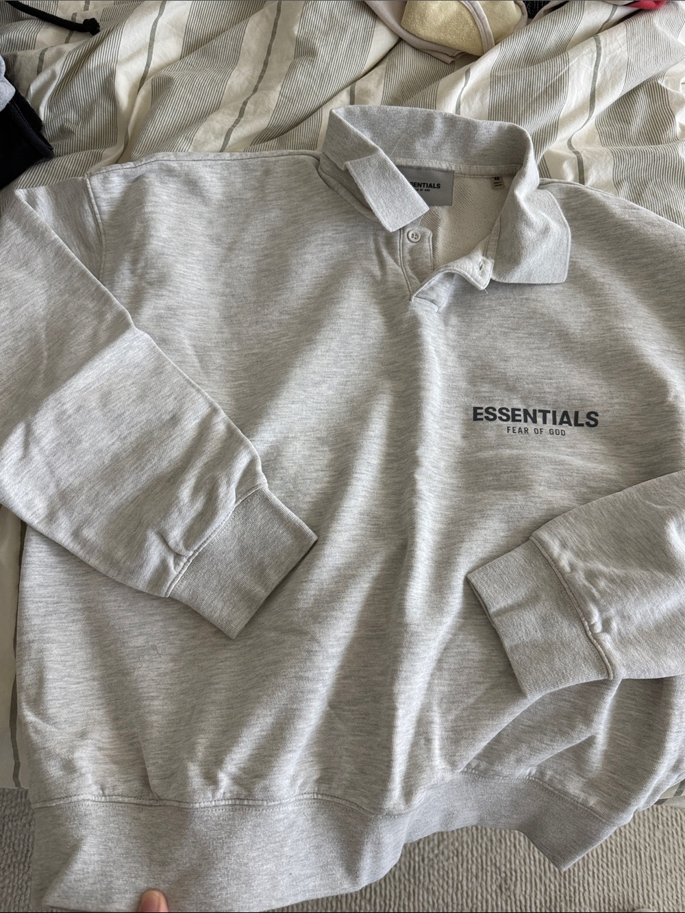 Essentials Fear of God Light Gray Polo Sweatshirt with Chest Logo - Picture 3 of 3